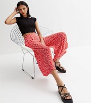 New Look Red Ditsy Floral Wide Leg Crop Trousers
